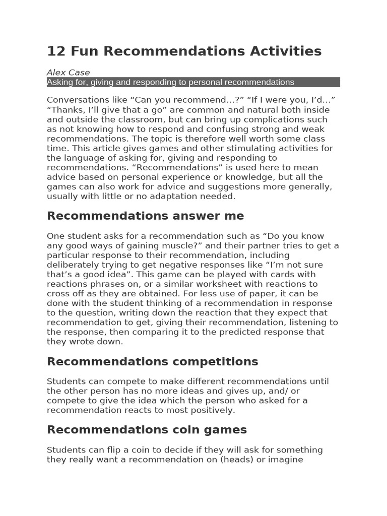 Engaging Activities for Recommendations | PDF
