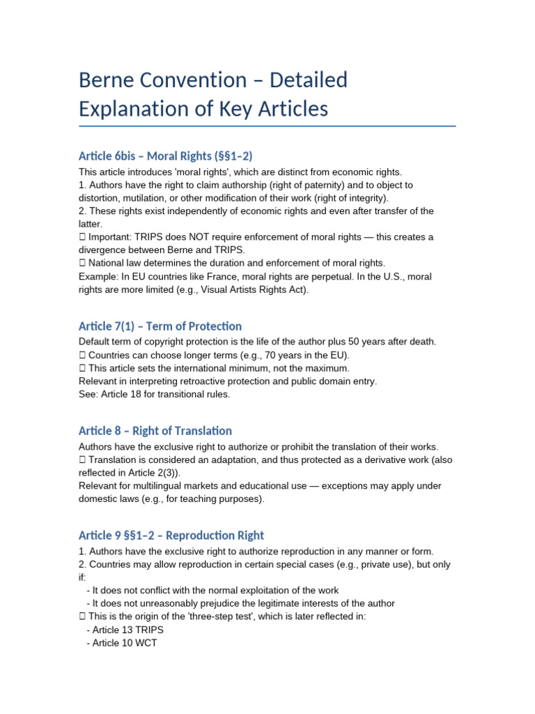 Berne Convention Key Articles Explained | PDF | Justice | Crime & Violence