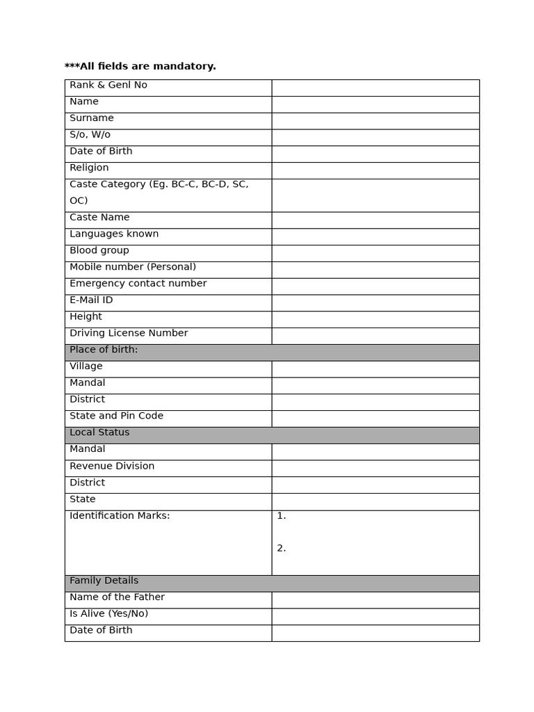 ESR Form Data Collection Template | PDF
