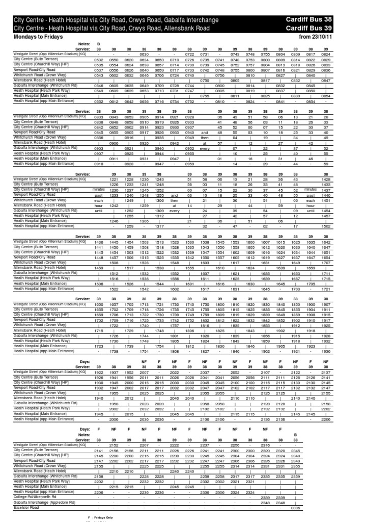 Cardiff Bus 38/39 Timetable | PDF | Leisure