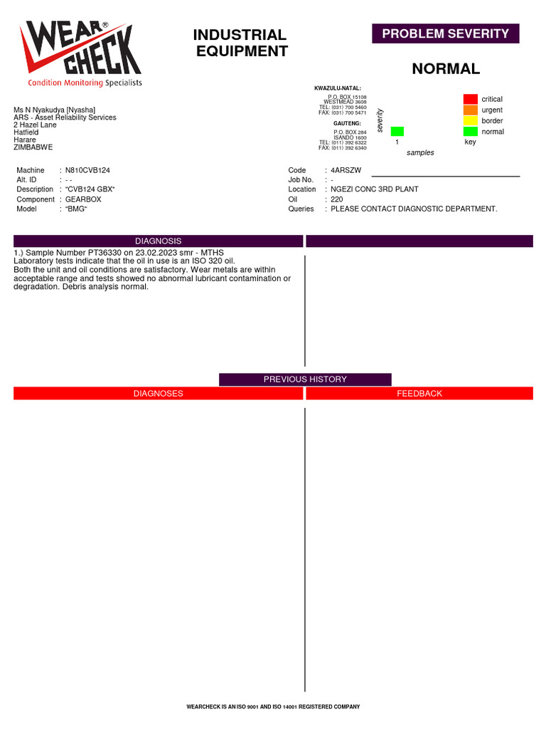 Gearbox Oil Analysis Reports Summary | PDF | Lubricant | Metals