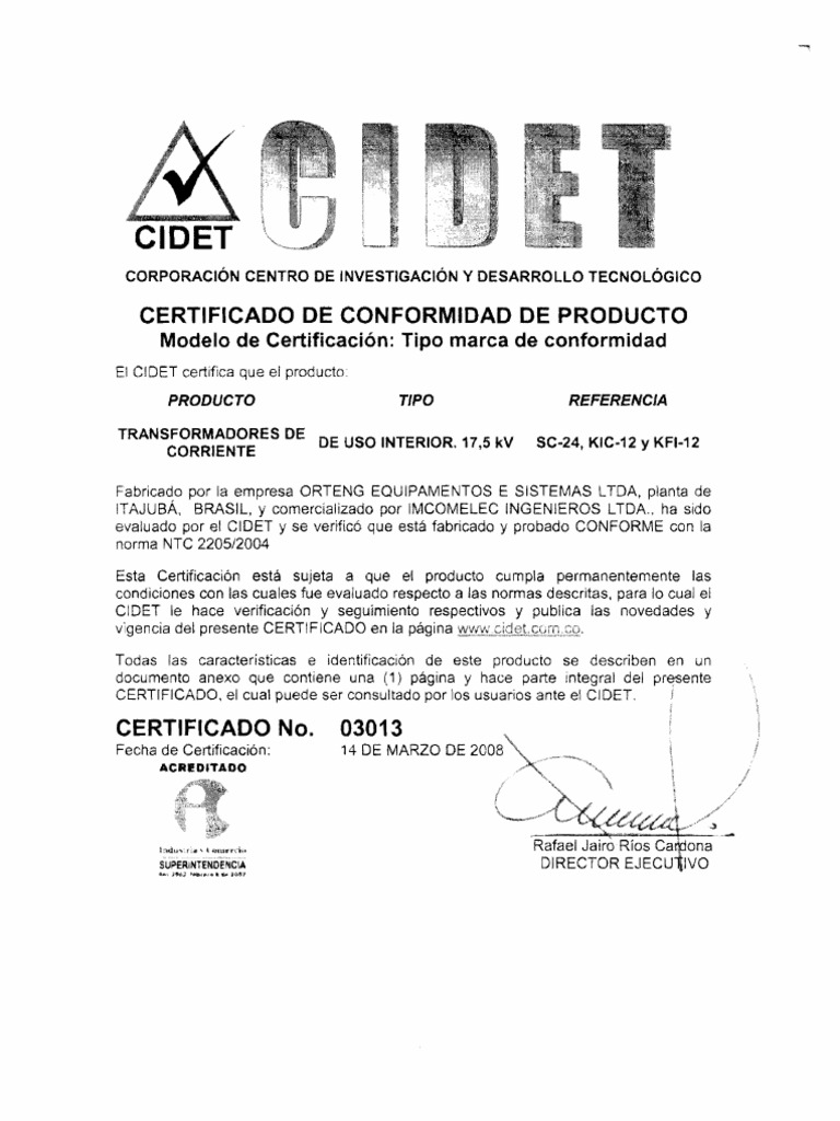 Certificados de Conformidad CIDET 2023 | PDF | Investigación y ...