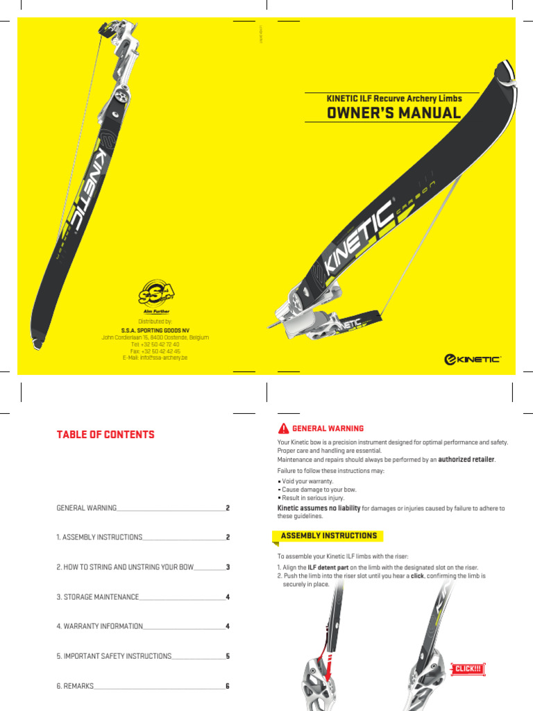 Kinetic ILF Recurve Limbs Owner's Manual | PDF | Bow And Arrow | Arrow