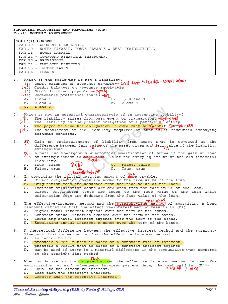 FAR Monthly Assessment: Liabilities & Taxes | PDF | Deferred Tax | Taxes