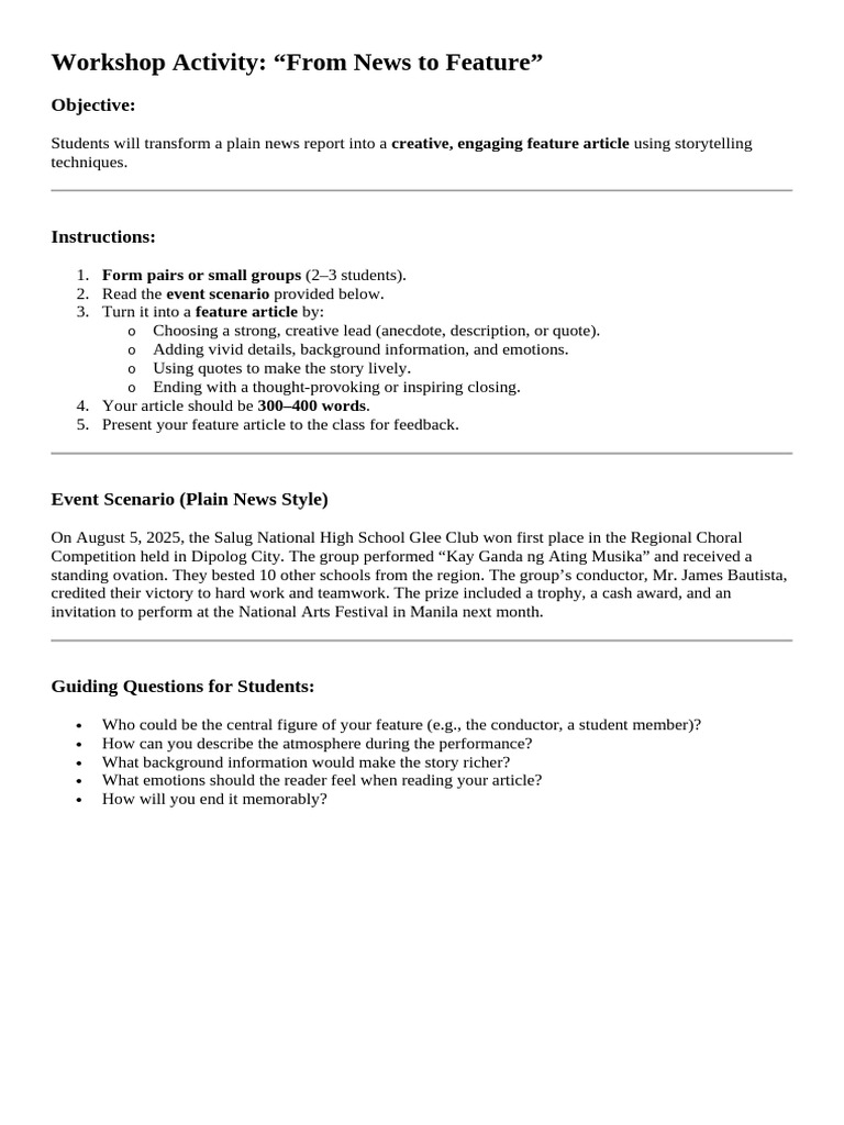 Transforming News into Feature Articles | PDF