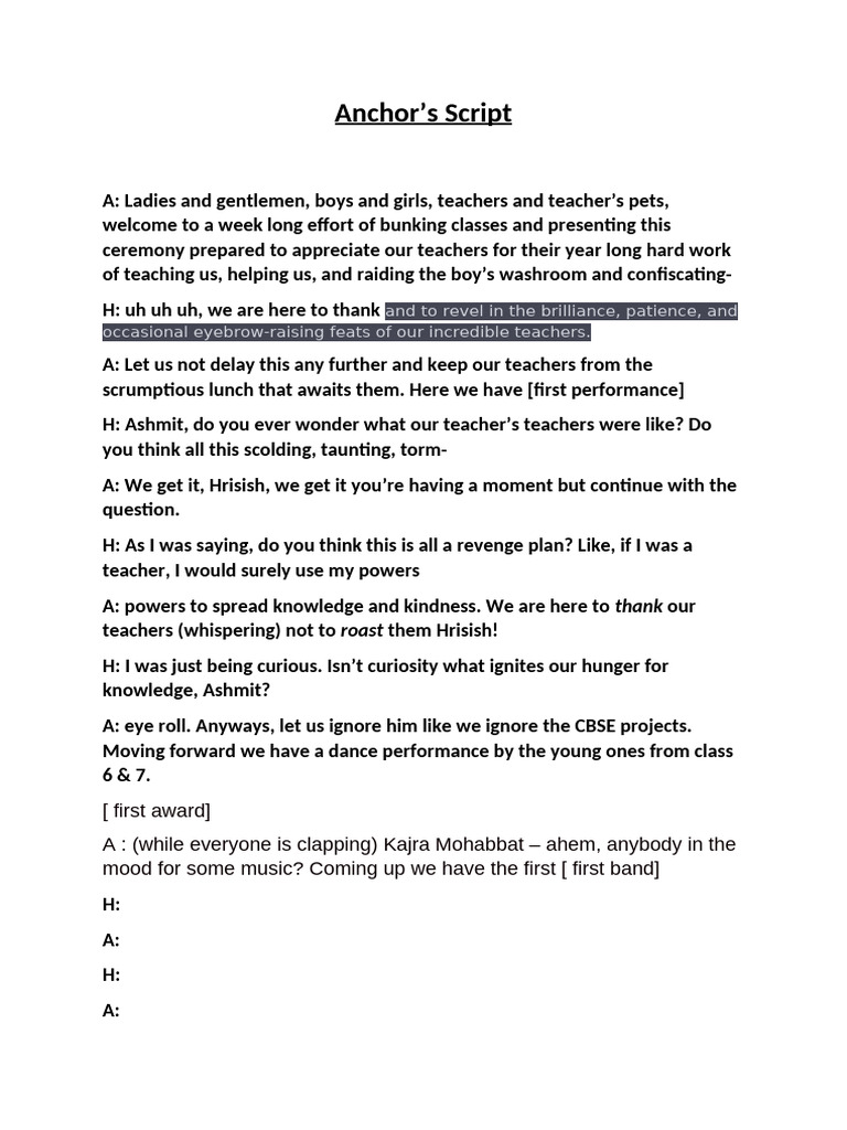 Anchor Script Teacher's Day | PDF