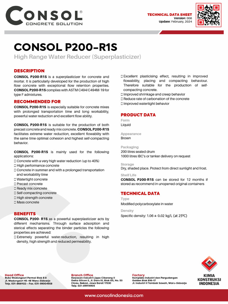 Admixture TDS-CONSOL-P200-R1S-1 | PDF | Concrete | Civil Engineering