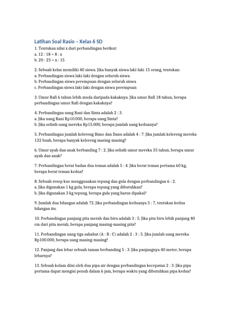 Latihan Soal Rasio Kelas6 SD | PDF