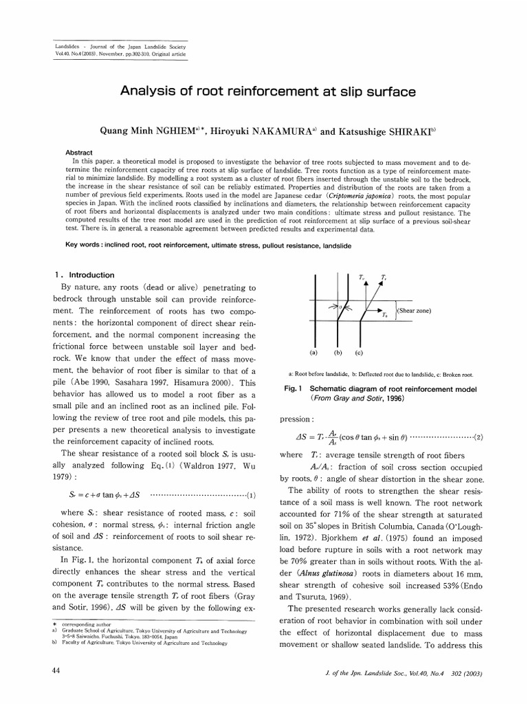 Root Reinforcement in Landslides Analysis | PDF | Bending | Elasticity ...