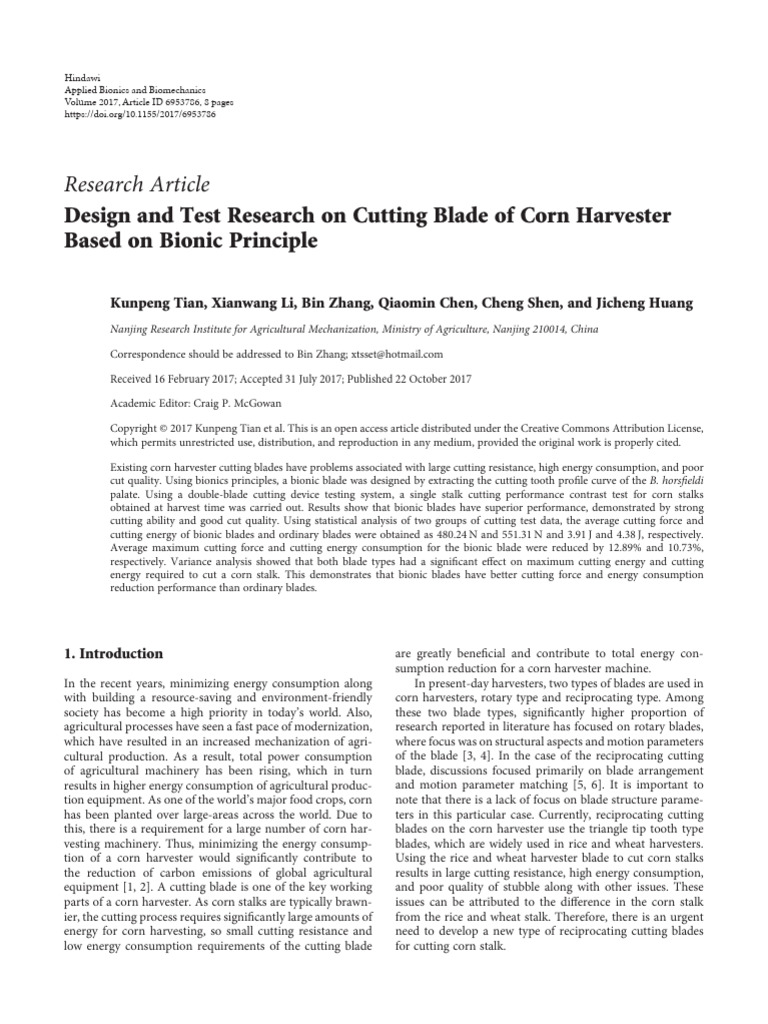 Design and Test Research On Cutting Blade of Corn | PDF | Maize | Tooth