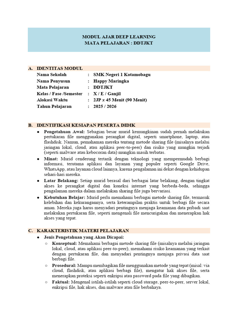 Modul Ajar Deep Learning DDTJKT SMK | PDF