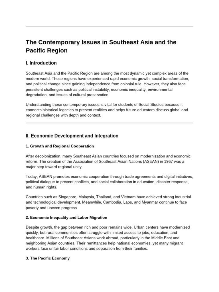The Contemporary Issues in Southeast Asia and The Pacific Region | PDF ...