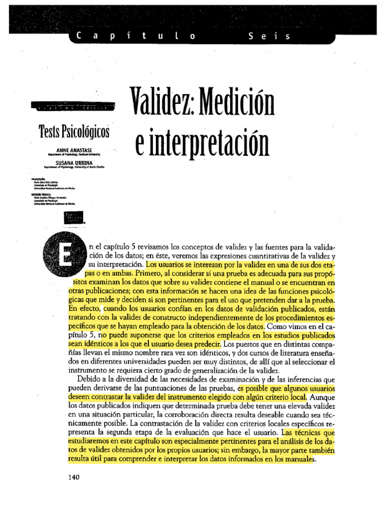 Validez en Tests Psicológicos: Medición y Análisis | PDF | Validez ...