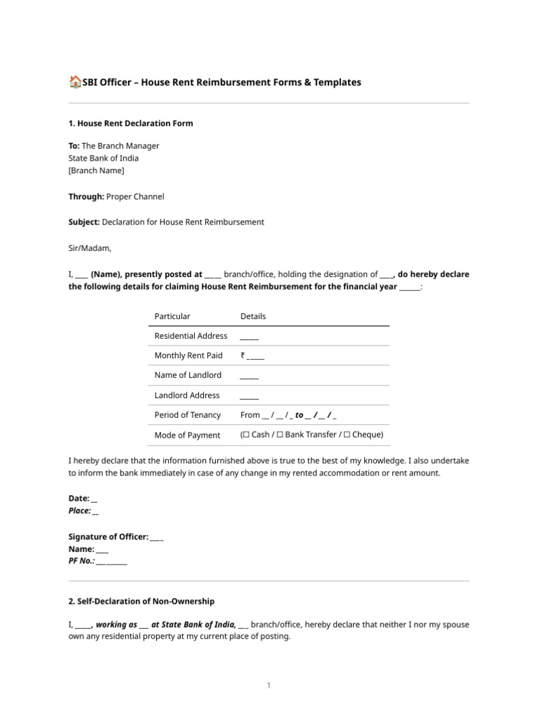 Sbi House Rent Forms | PDF