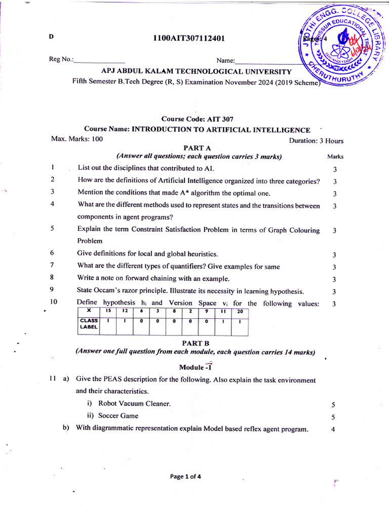 AI Exam Questions for B.Tech Students | PDF | Artificial Intelligence ...