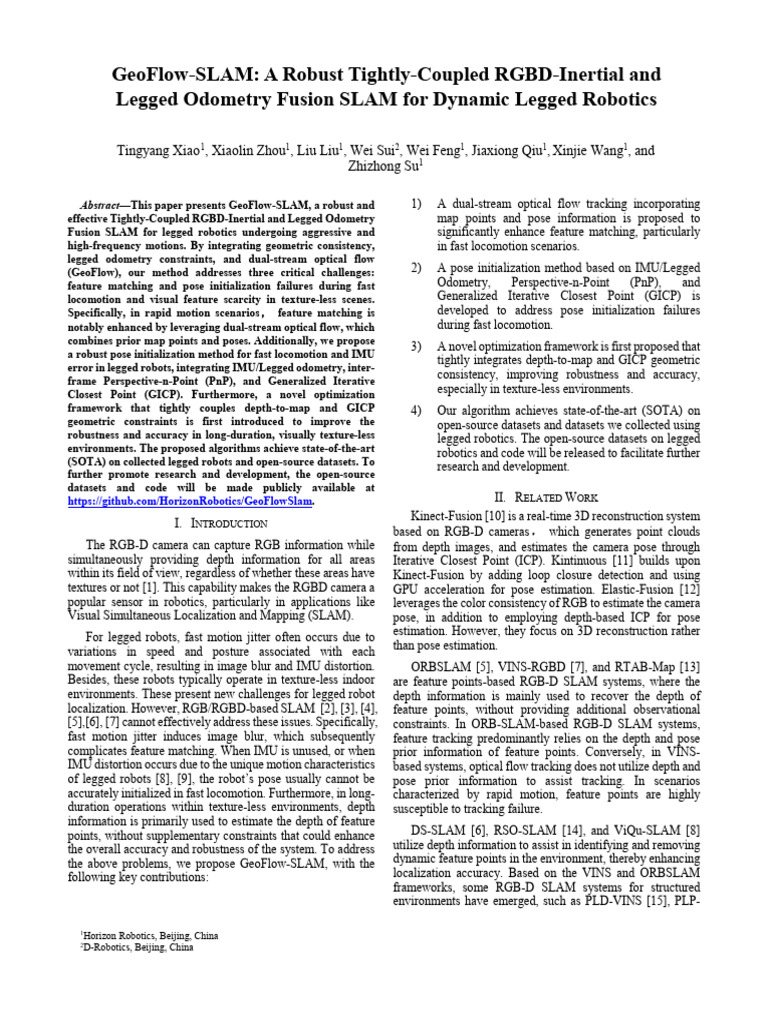 GeoFlow-SLAM for Legged Robotics | PDF | Computer Vision