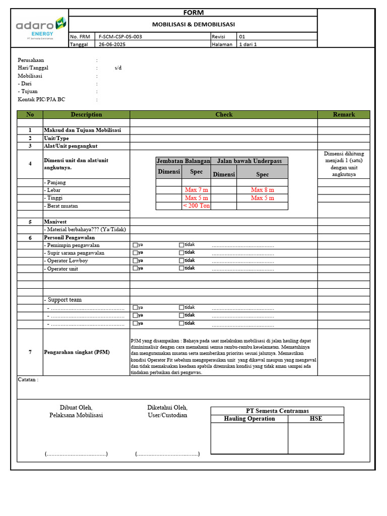 F-LSA-SCM-PCS-CSP-05-003 - Form Mob Terbaru | PDF