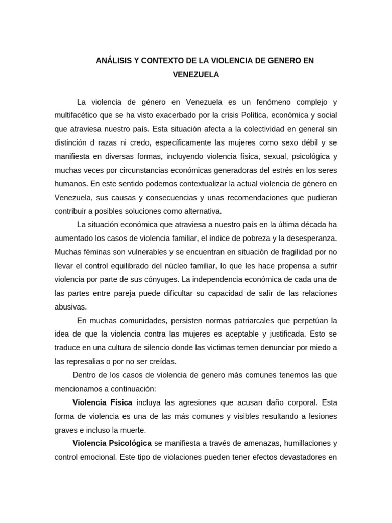 Violencia de Género en Venezuela: Análisis Actual | PDF | Violencia ...