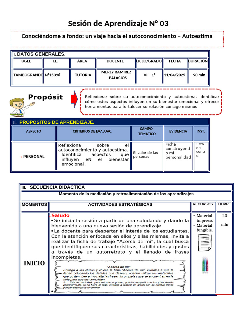 Autoconocimiento y Autoestima en Tutoria | PDF | Aprendizaje | Autoestima