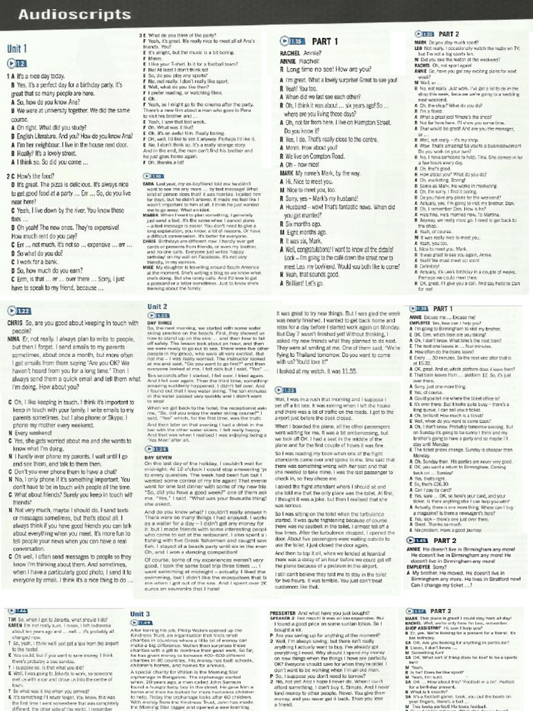 Audioscript Unit 1-7-Bhs - Inggris 1 | PDF