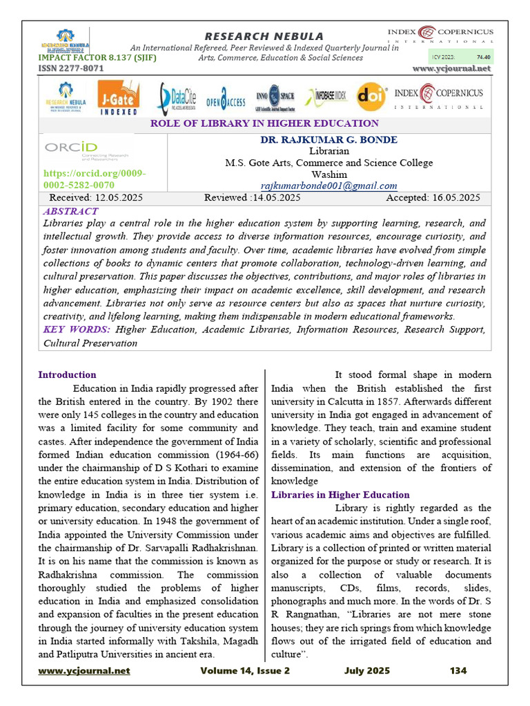 Role of Libraries in Higher Education | PDF | Libraries | University