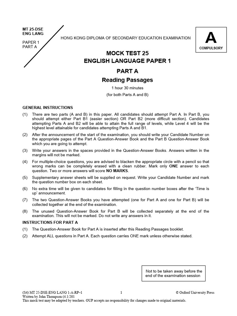 Mock Test for DSE English Language Exam | PDF | Oxford University Press ...