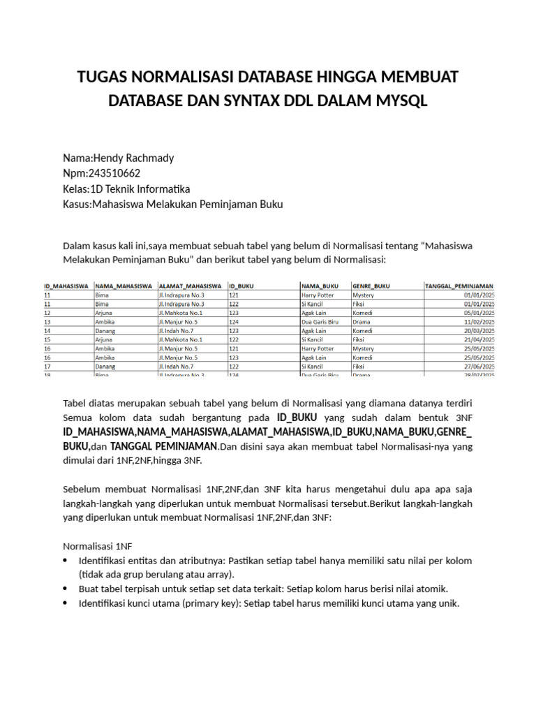 Normalisasi Database Peminjaman Buku | PDF