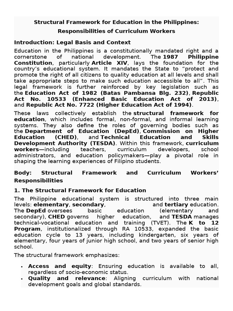 Structural Framework For Education in The Philippines | PDF ...