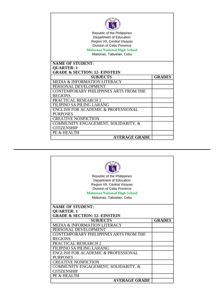 Grade Report for 12-Einstein Students | PDF