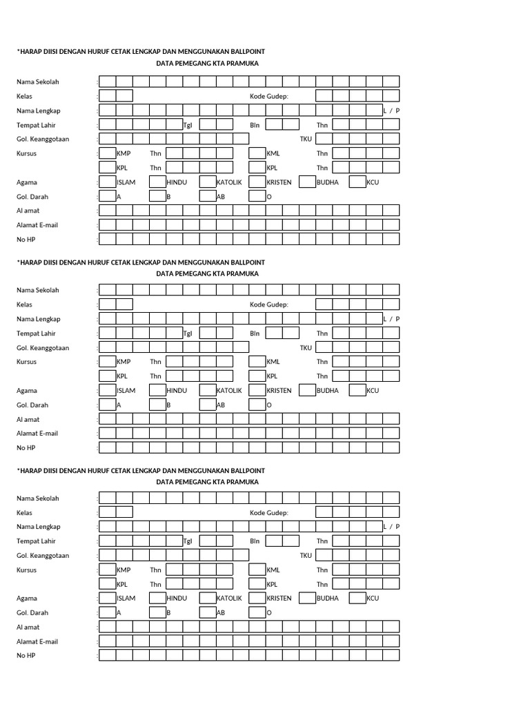 Formulir Data KTA Pramuka | PDF