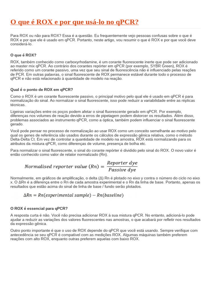 Entenda o ROX em qPCR e sua Importância | PDF | Reação em cadeia da ...