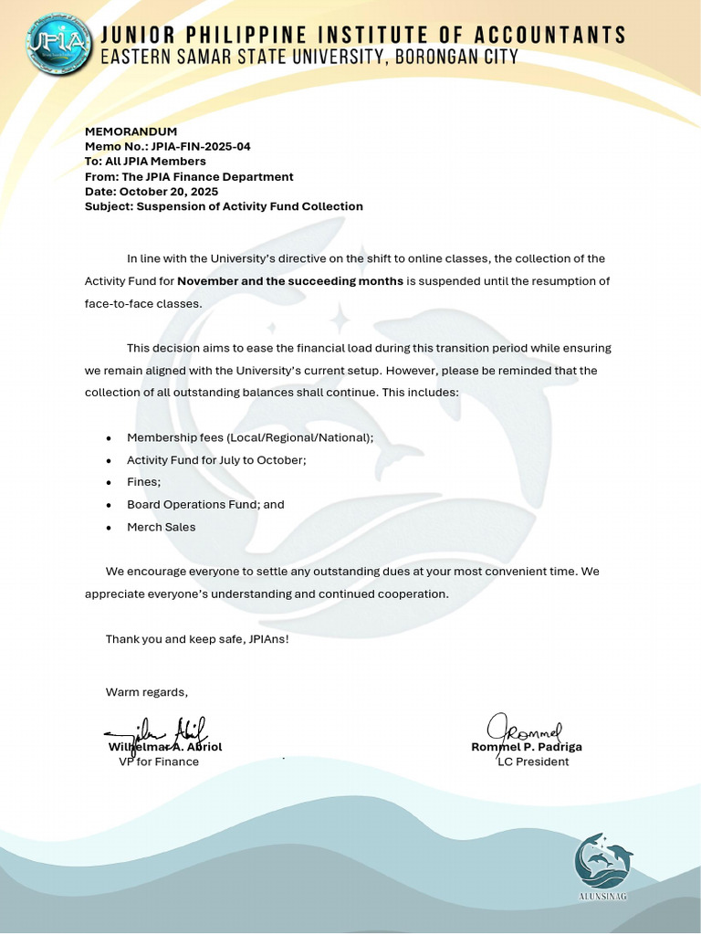 Suspension of Activity Fund Collection | PDF