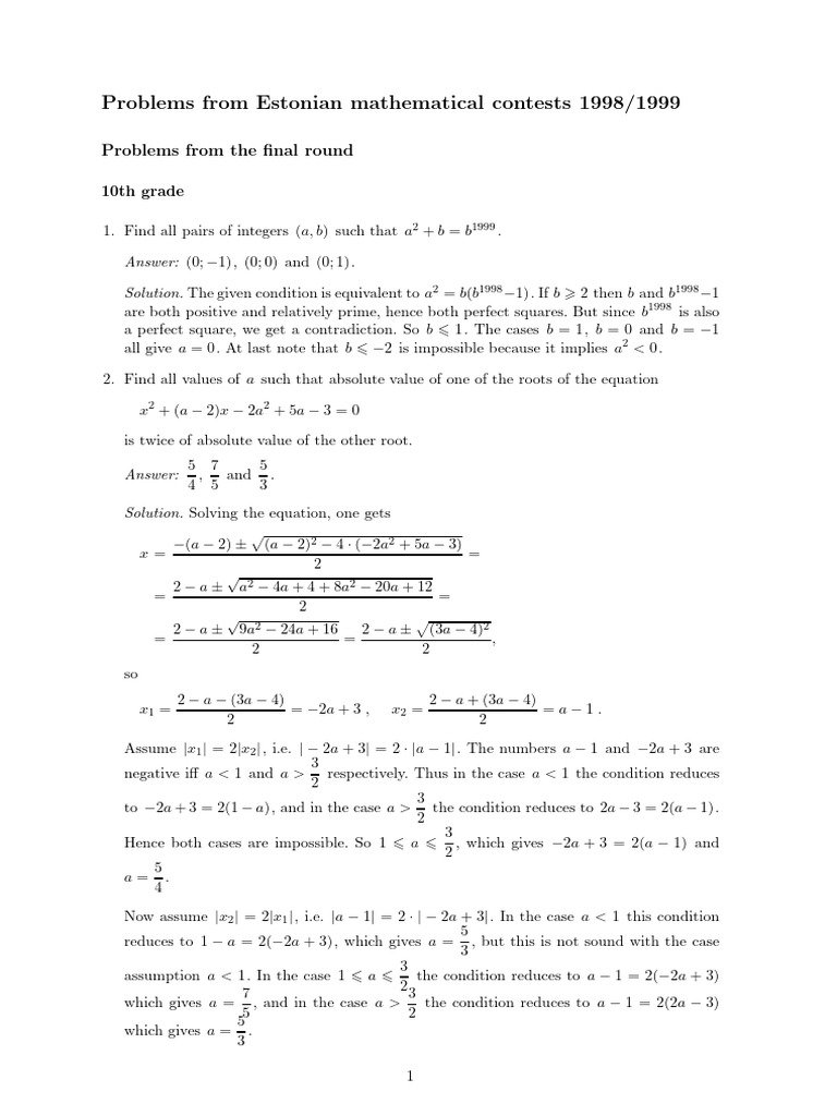 Estonian Math Contest Problems 1998/1999 | PDF | Elementary Geometry ...