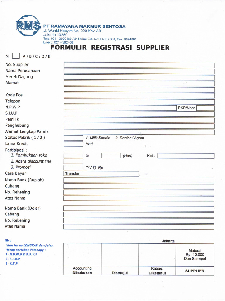 Form Registrasi Rms-1 | PDF