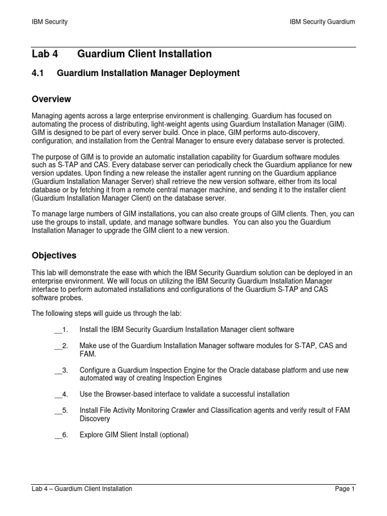 V10 LAB-04 Guardium Client Installation | PDF | Ibm Db2 | Databases