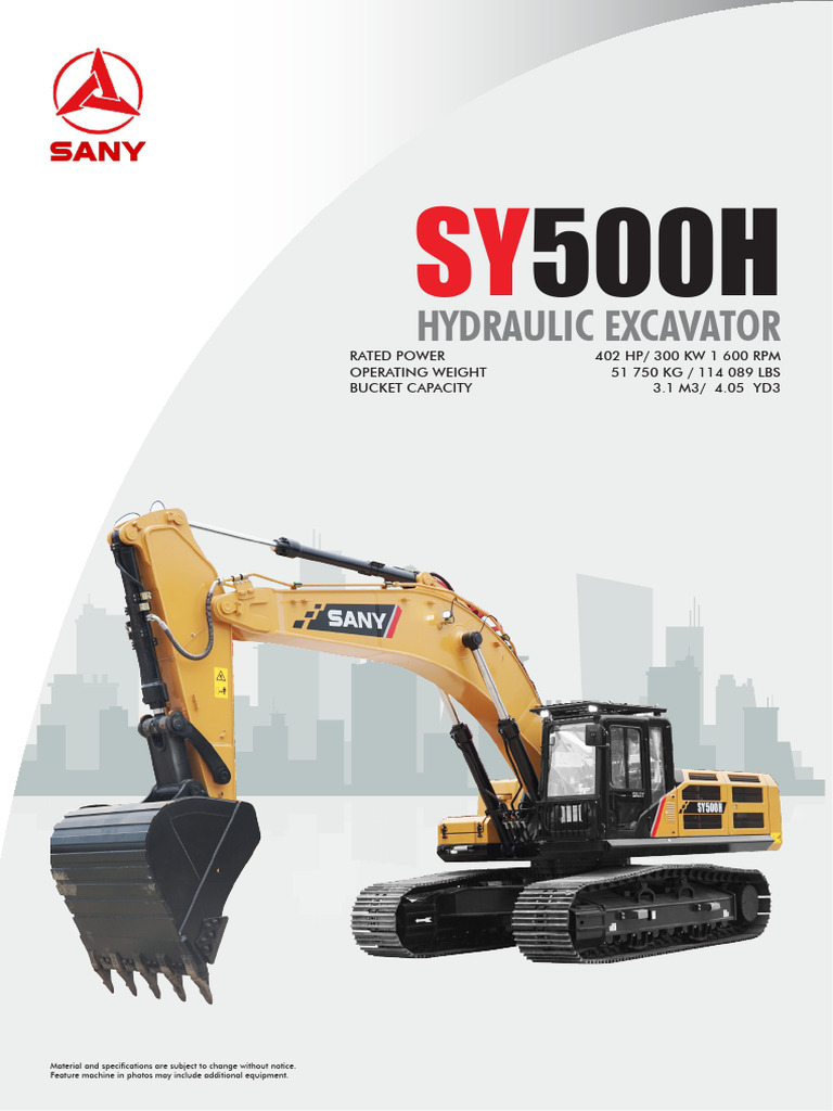SANY SY500H Hydraulic Excavator Overview | PDF | Horsepower | Pump