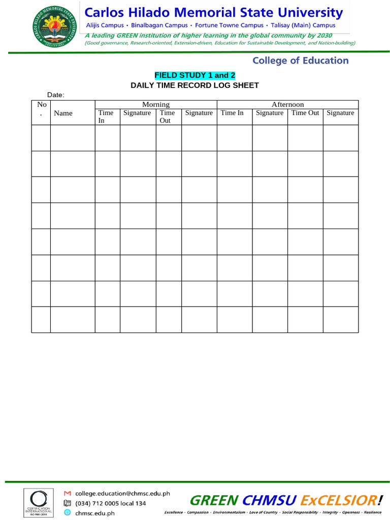 Daily Time Record Log Sheet Template | PDF