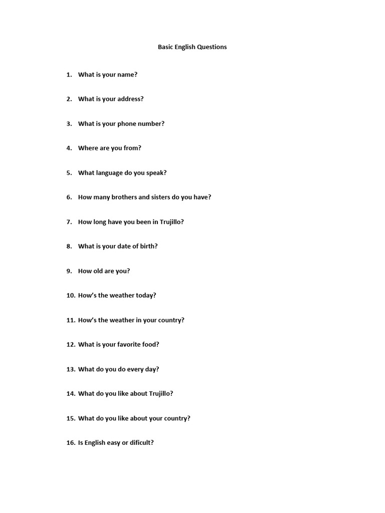 Essential Basic English Questions | PDF