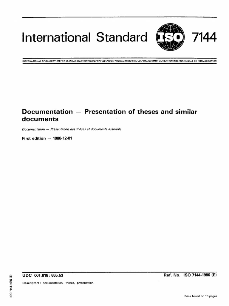 ISO 7144: Thesis Presentation Guidelines | PDF | International ...