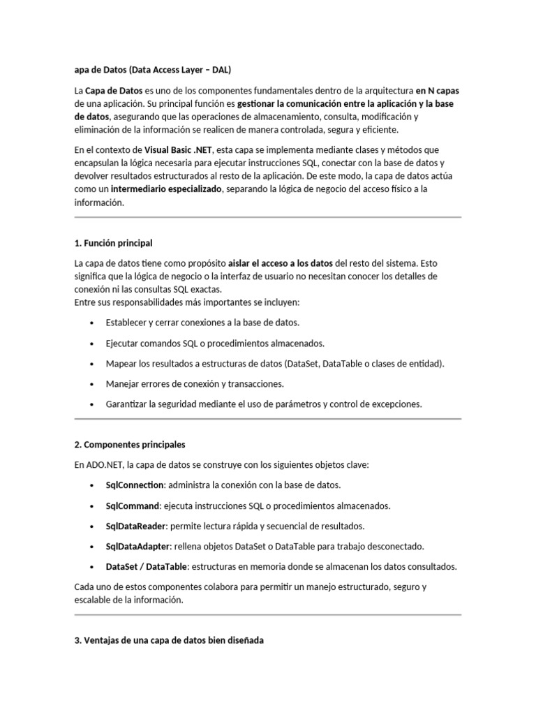 Capa de Datos en Visual Basic .NET | PDF | Bases de datos | SQL