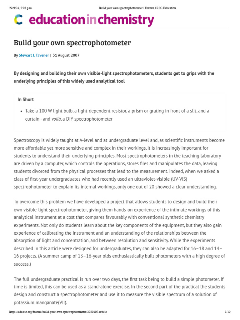 DIY Spectrophotometer Construction Guide | PDF | Spectrophotometry ...