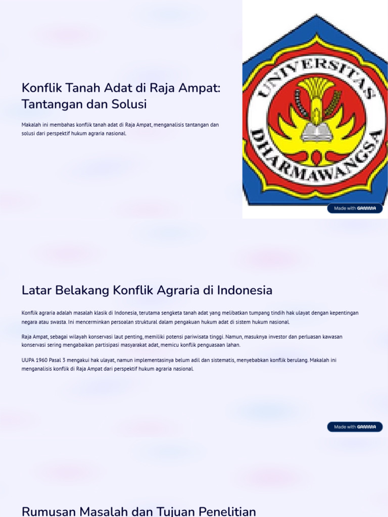 Konflik Tanah Adat Raja Ampat: Solusi Hukum | PDF