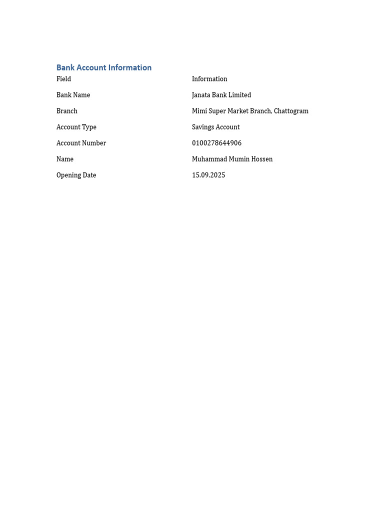 Janata Bank Savings Account Details | PDF