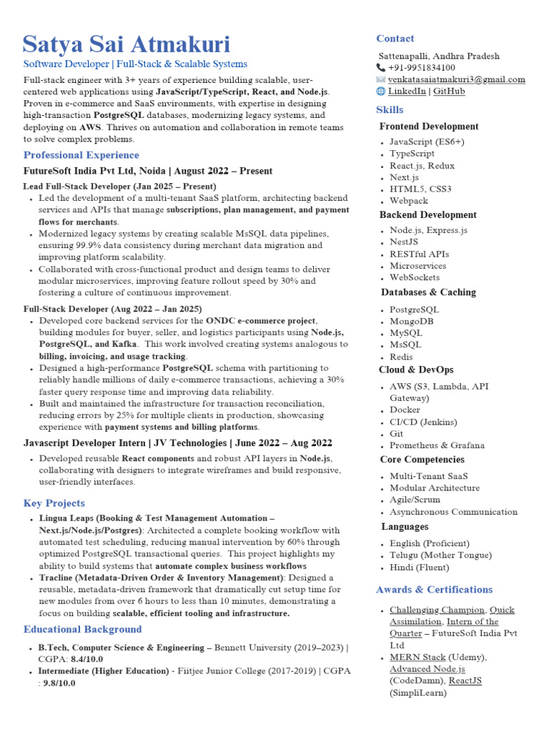 Full-Stack Engineer with SaaS Expertise | PDF | Postgre Sql | Software ...