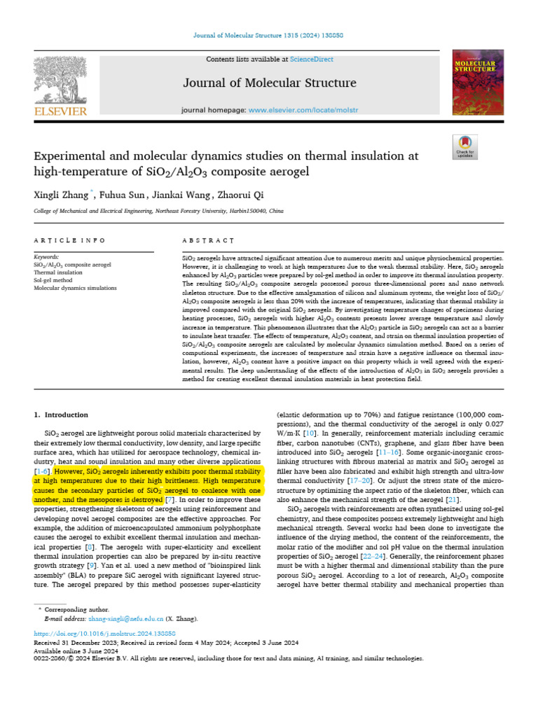High-Temperature Thermal Insulation of SiO2/Al2O3 Aerogels | PDF ...