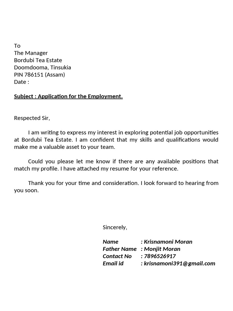 Job Application for Bordubi Tea Estate | PDF