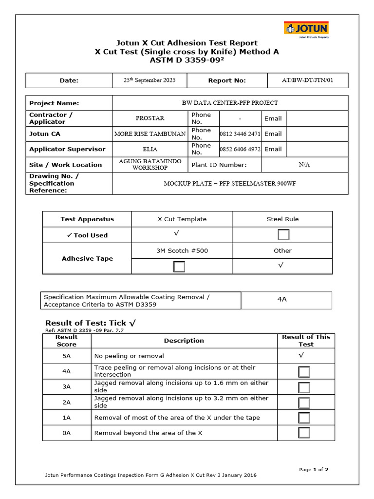 Jotun X Cut Adhesion Test Results | PDF