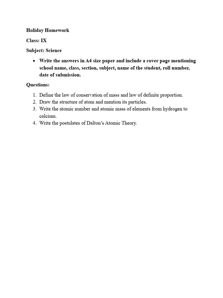 Class Ix Holiday Homework Pdf