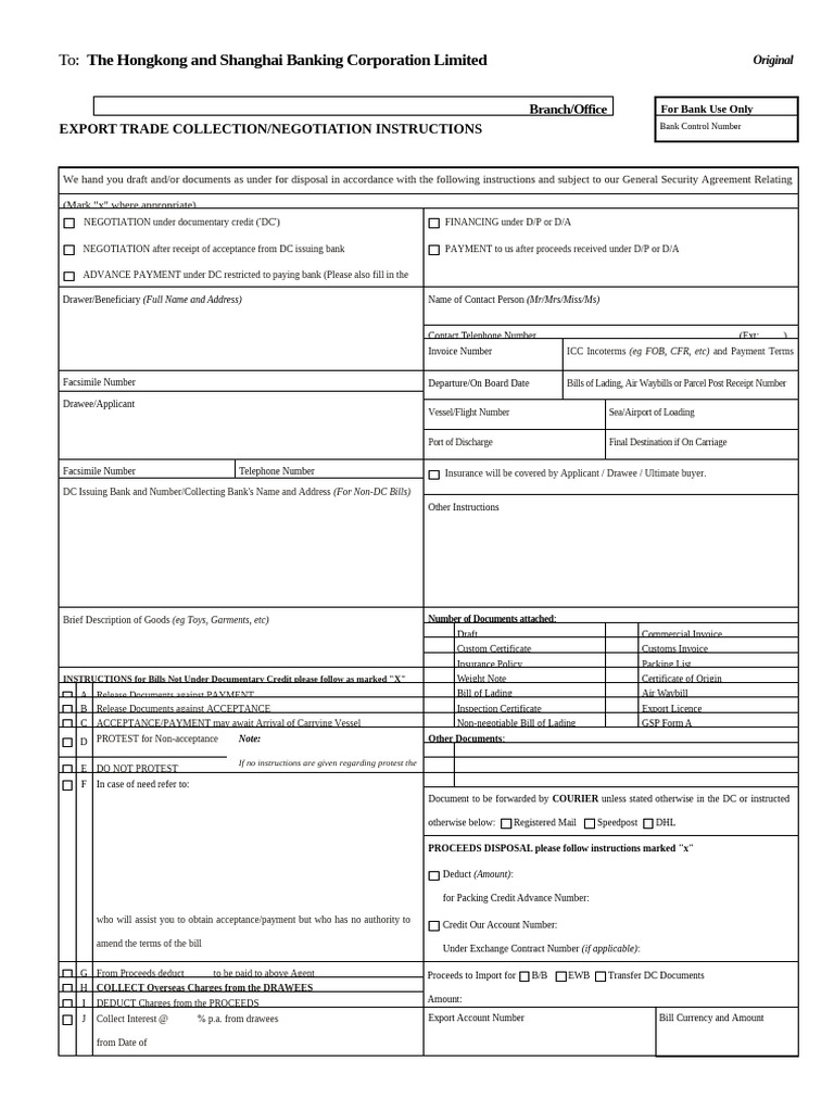 Export Trade Collection - Negotiation Instructions | PDF | Bill Of ...