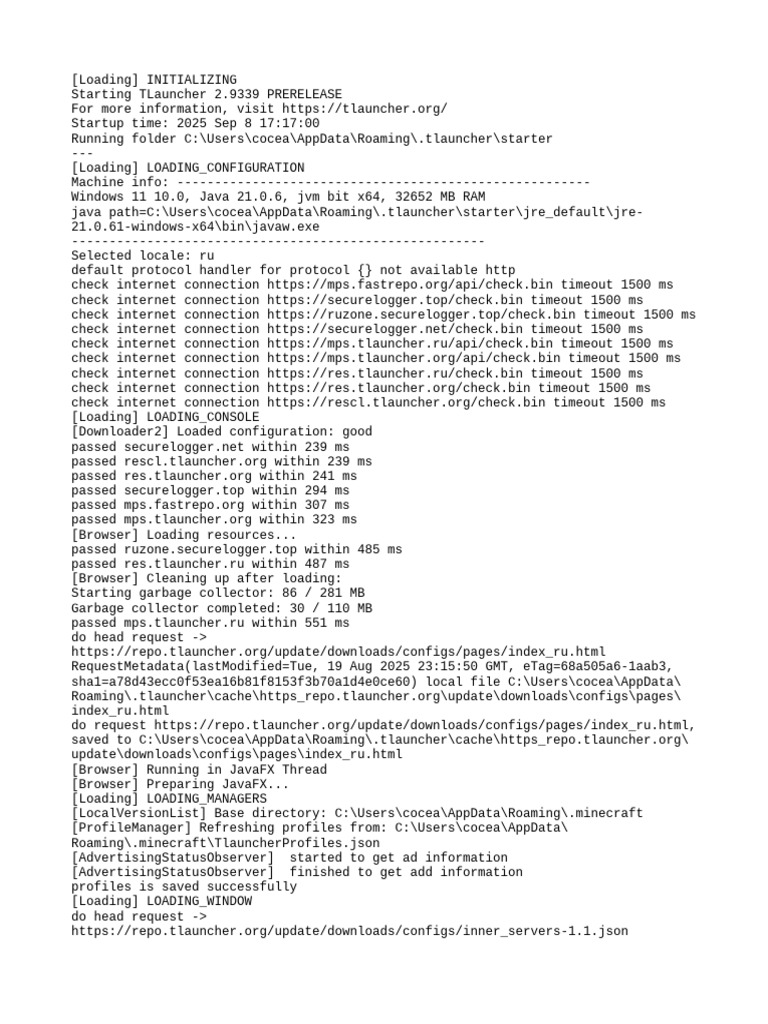TLauncher 2.9339 Startup Log | PDF | System Software | Computing Platforms